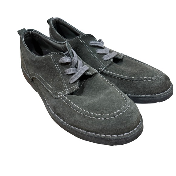 LL Bean Mens Suede Moc Toe 3-Eyelet Derby‎ Oxford Olive Green 11.5 M Casual